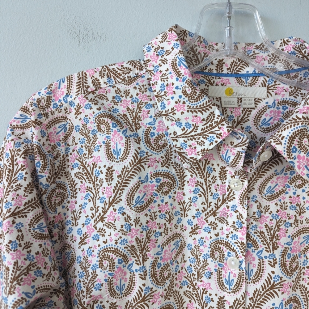 Boden Petite Women's The Cotton Shirt Paisley Floral Print Button Up Shirt - Picture 4 of 8